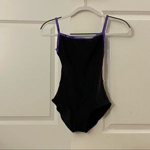 Yumiko Leotard Tamara in Black and Purple Velvet Trim | XS